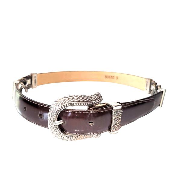 Vintage Brighton Leather Belt Size S Brown Engraved Buckle Western Chic USA EUC main image 15